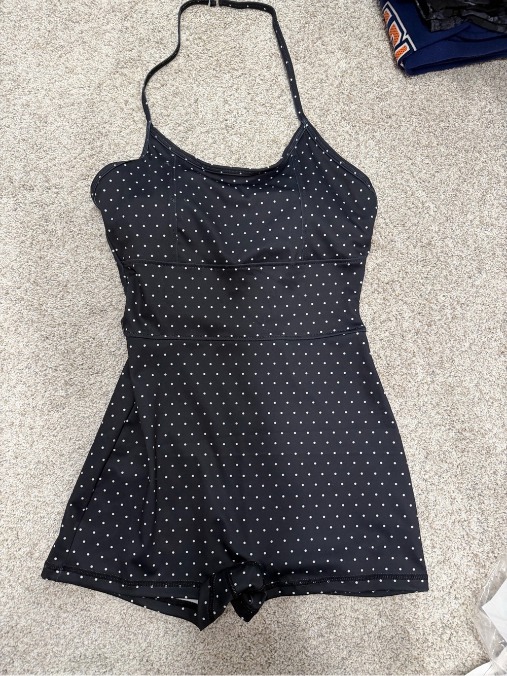 Women’s Black Polka Dot Halter Romper Swimdress